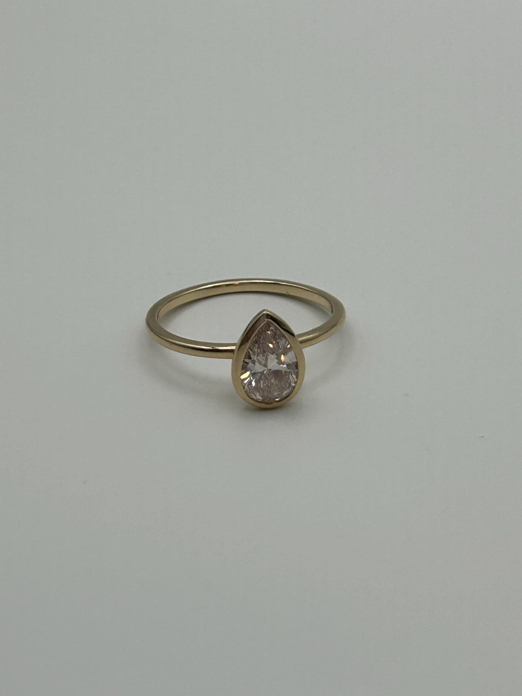 1.08 CT Pear Lab Diamond Ring,  Faint Pinkish-Brown.