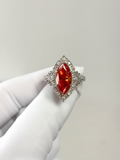 3ct GRA certified orange moissanite vintage style ring