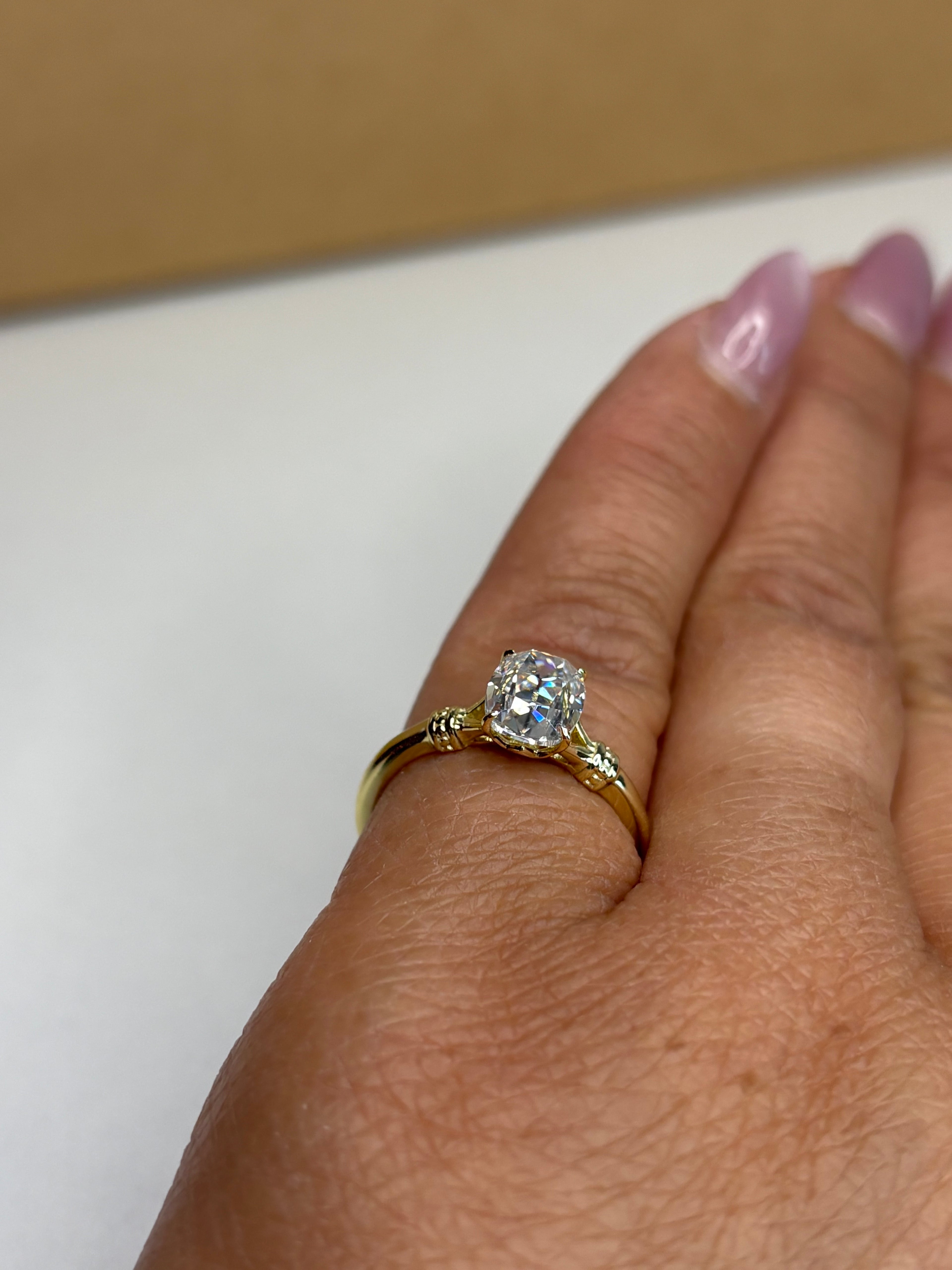 2 CT Old Mine Cut Moissanite Travel Ring – 6x8mm Gold Plated Sterling Silver | Size 6