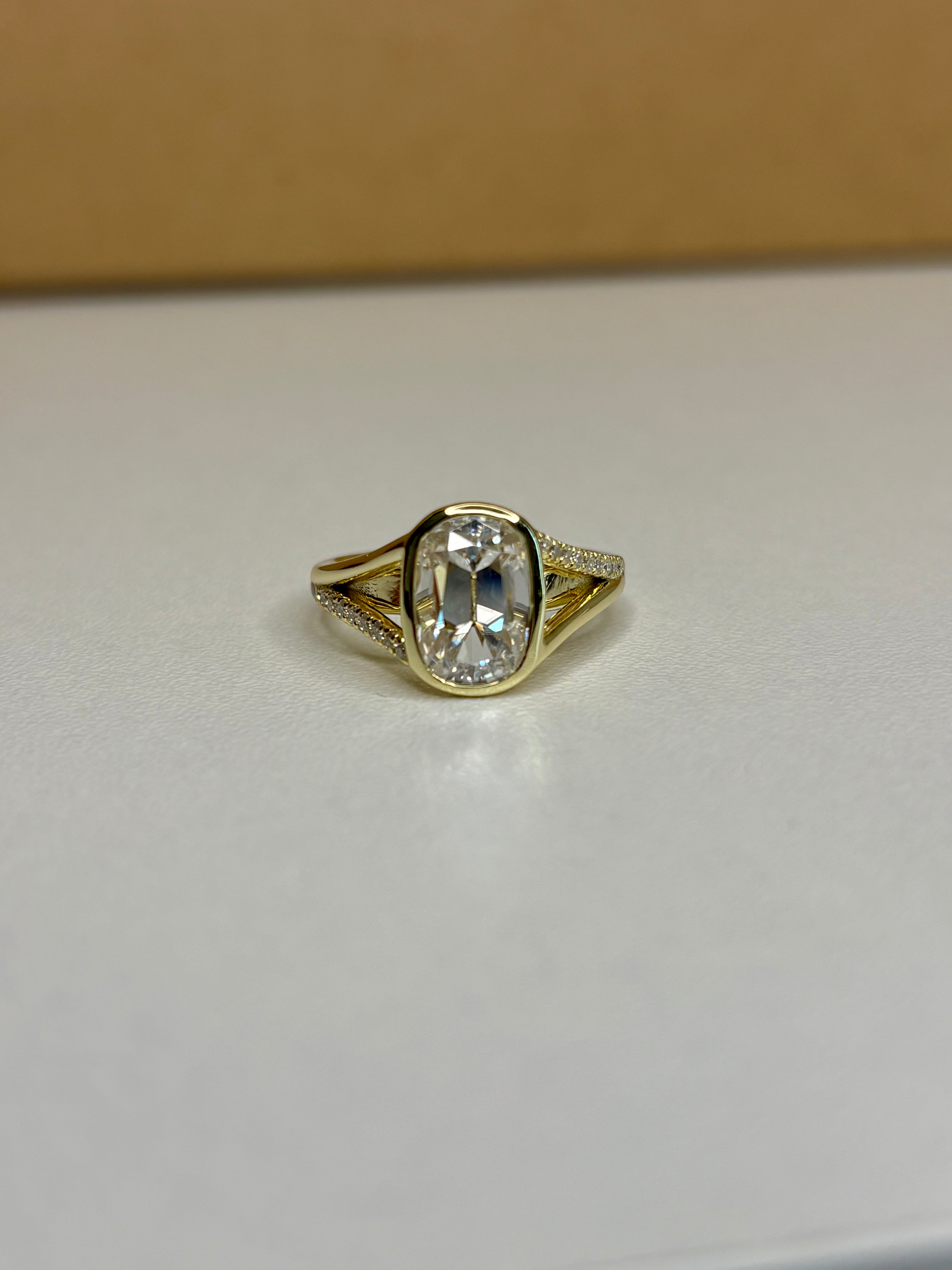 Old Mine Cut Moissanite Travel Ring – 3.25 CT 7x10mm | Gold Plated Sterling Silver | Size 6