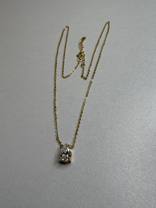 1.5 Ct Pear Cut Moissanite Pendant Necklace – D/E/F Colorless Sterling Silver Gold Plated | Adjustable 16–18 Inch Chain, GRA Certified