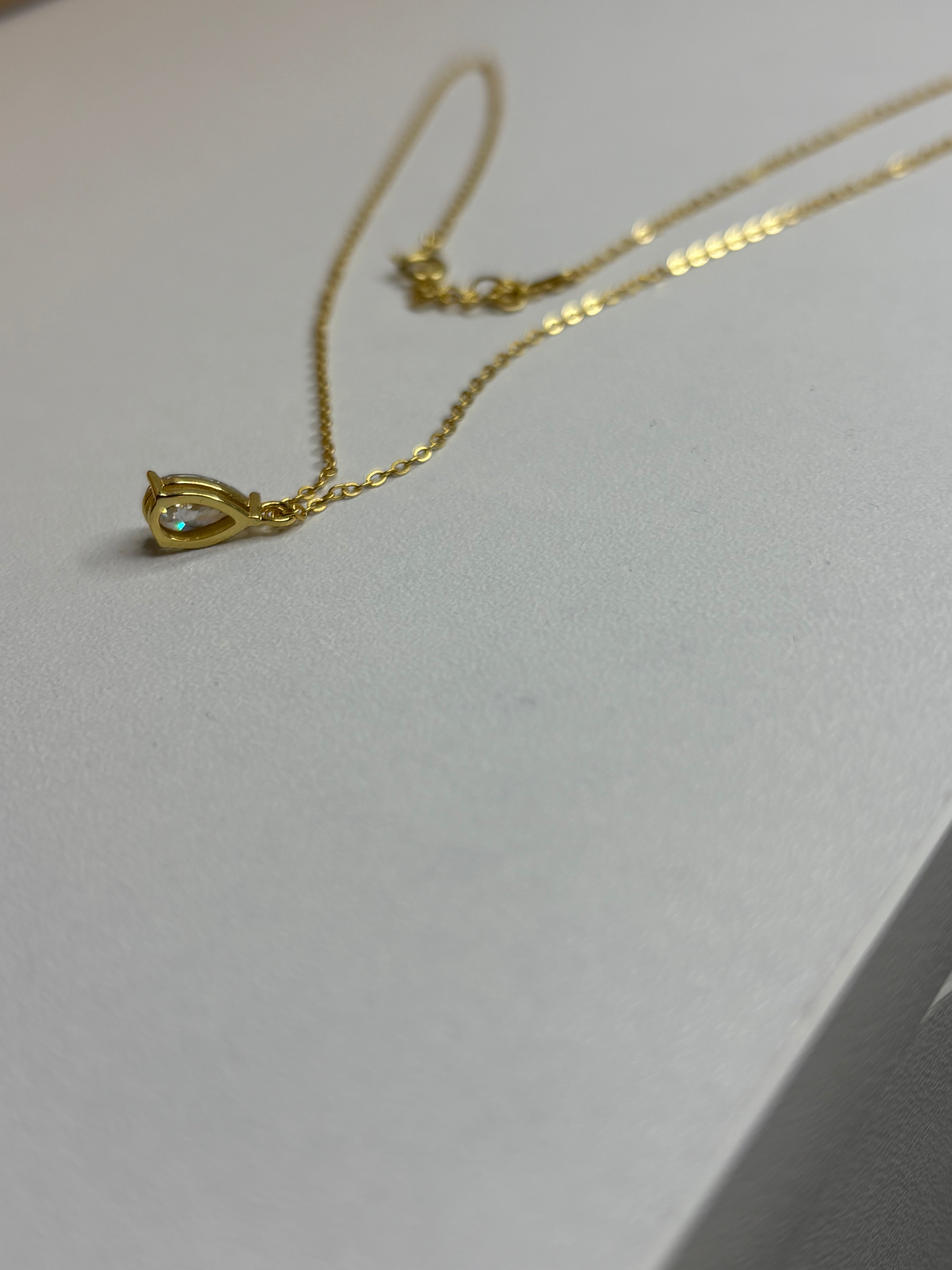 1 Ct Pear Cut Moissanite Pendant Necklace – D/E/F Colorless Sterling Silver Gold Plated | Adjustable 16–18 Inch Chain, GRA Certified