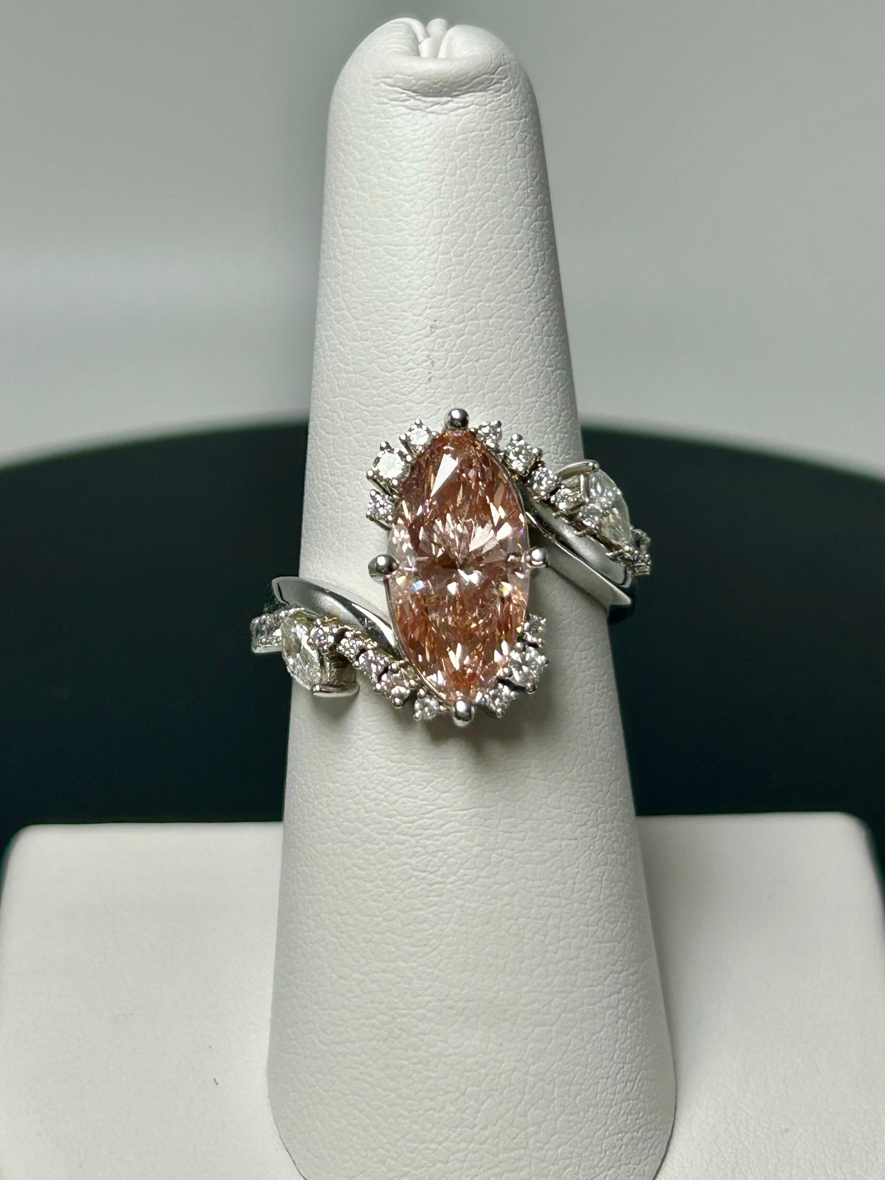3.09ct Fancy Intense Pink Marquise Lab Diamond Ring