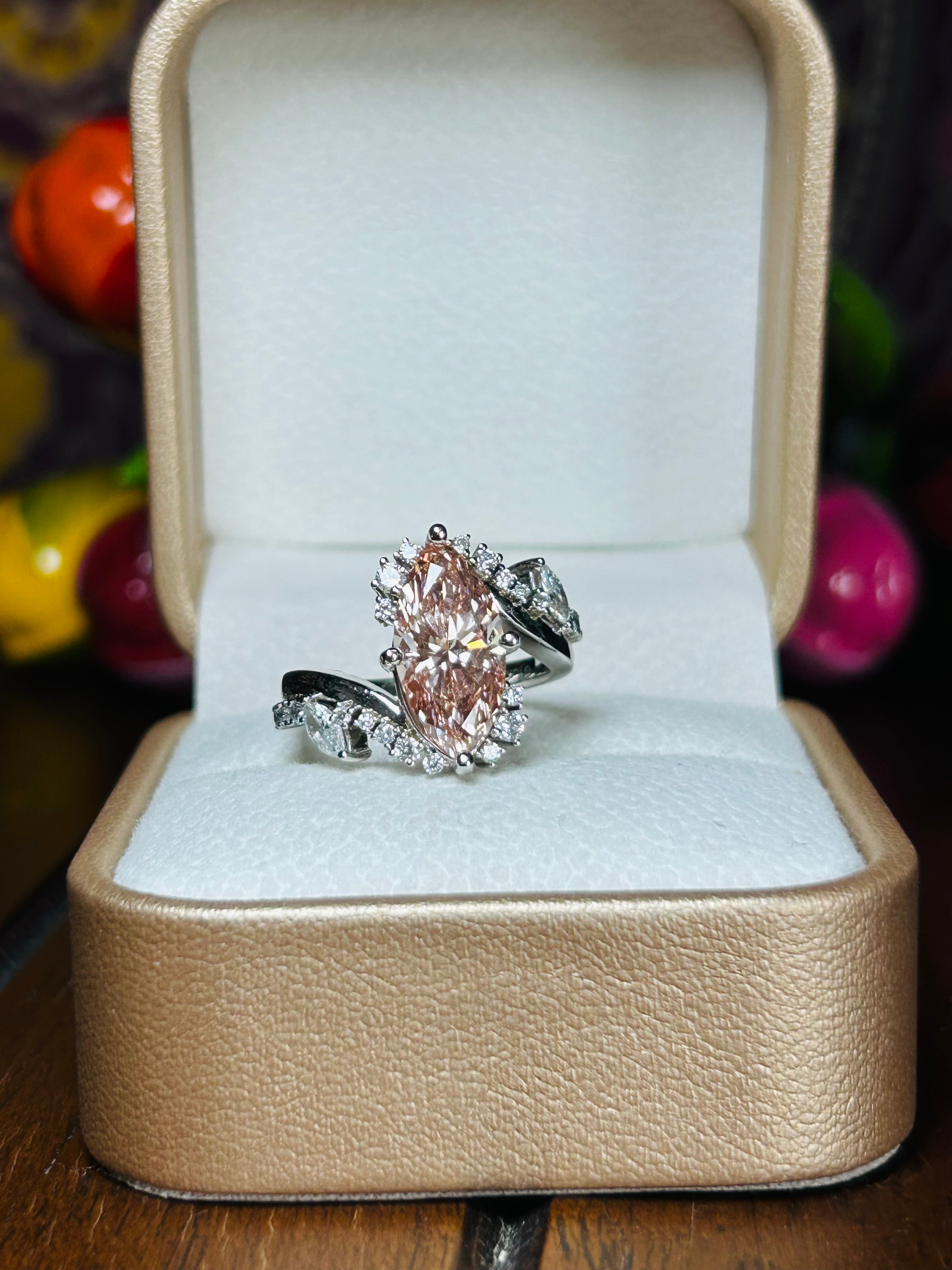 3.09ct Fancy Intense Pink Marquise Lab Diamond Ring