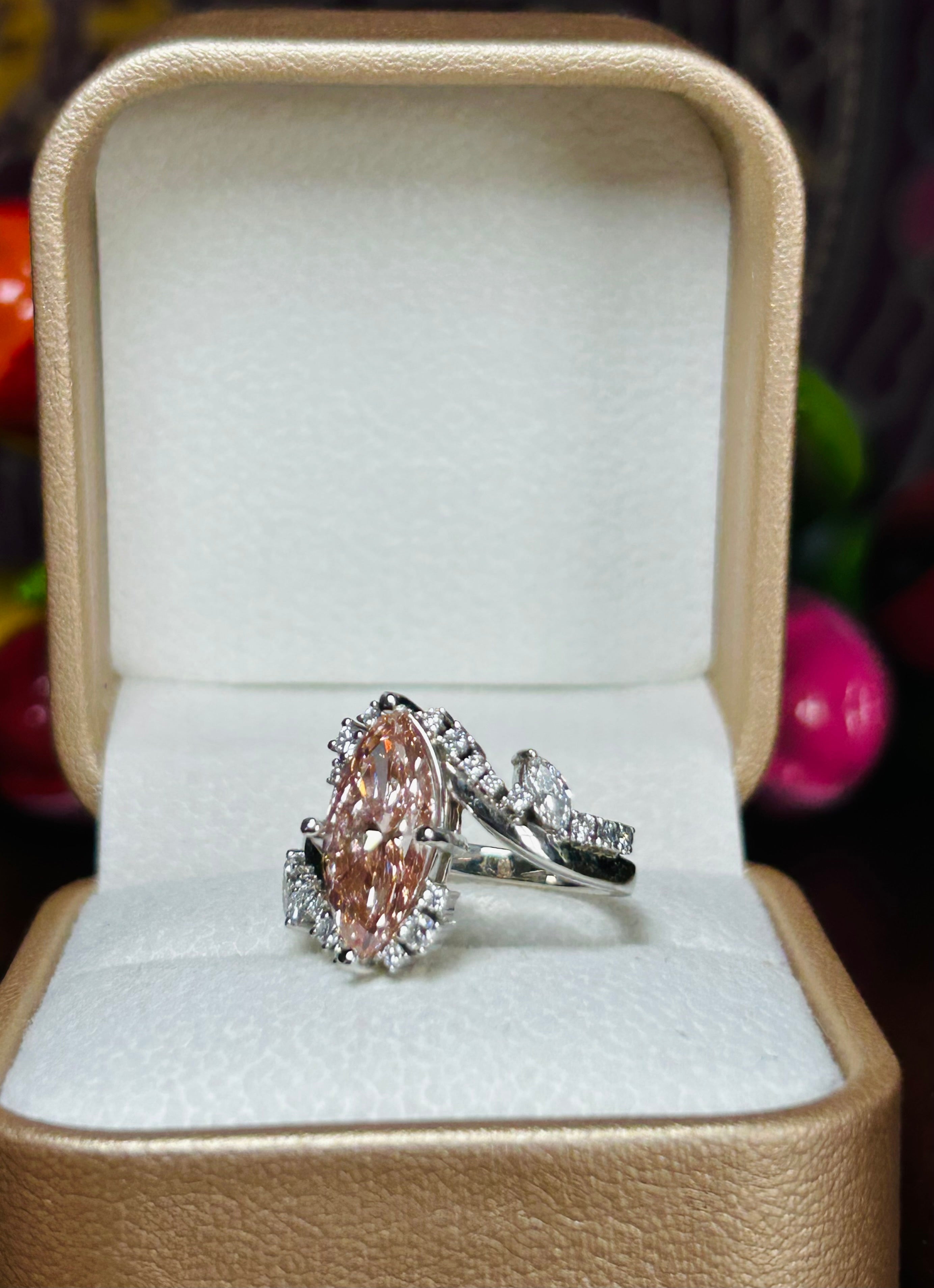 3.09ct Fancy Intense Pink Marquise Lab Diamond Ring