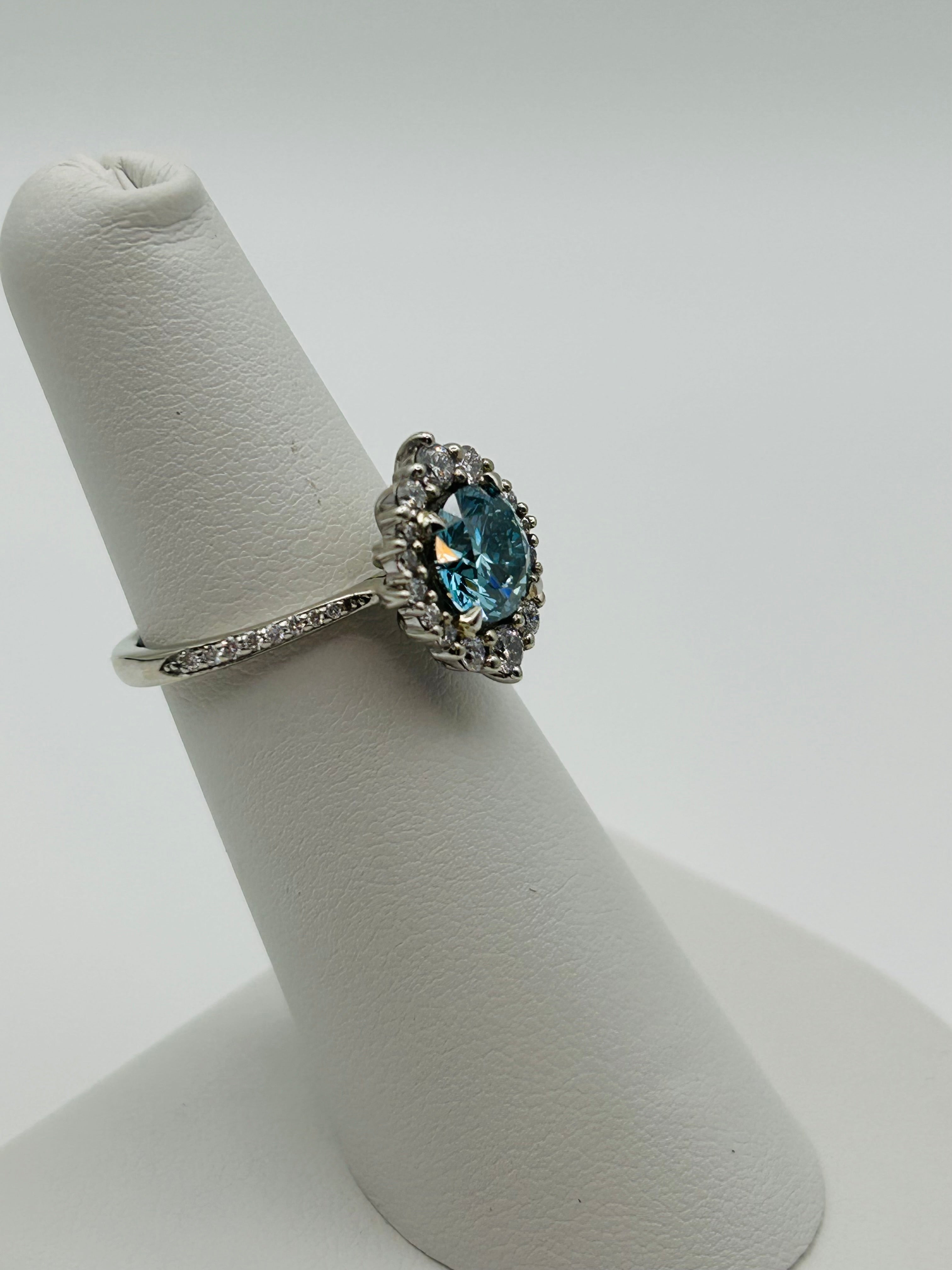 1.26 Carat Fancy Vivid Blue Lab-Grown Diamond Ring – 14K White Gold (IGI Certified)