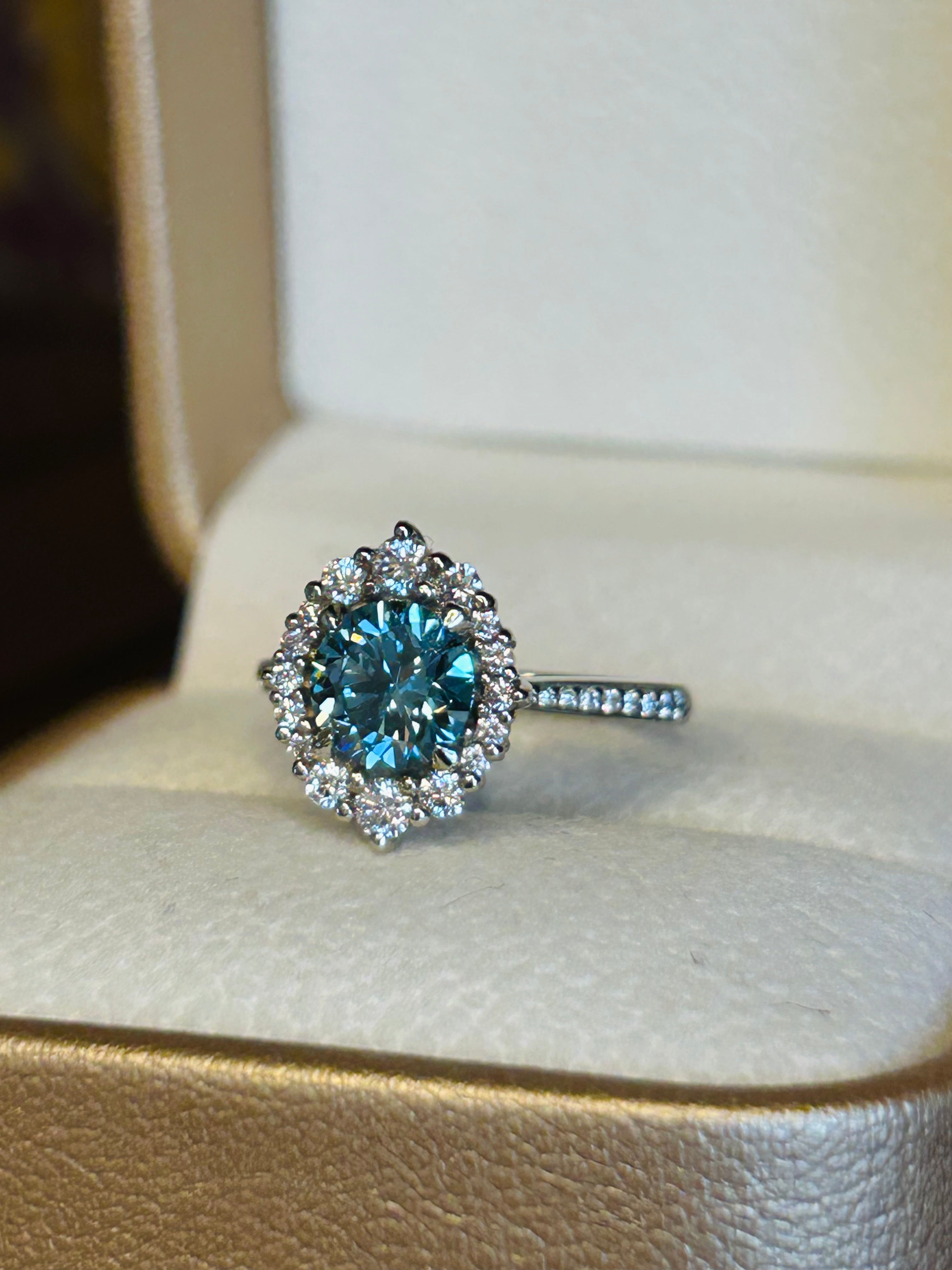 1.26 Carat Fancy Vivid Blue Lab-Grown Diamond Ring – 14K White Gold (IGI Certified)