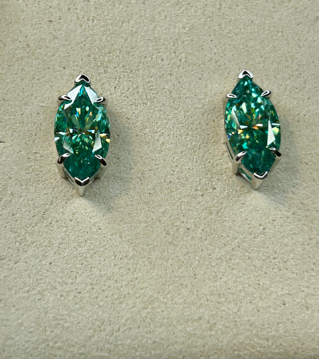 6 CTTW Marquise Green Moissanite Stud Earrings, Sterling Silver – GRA Certified