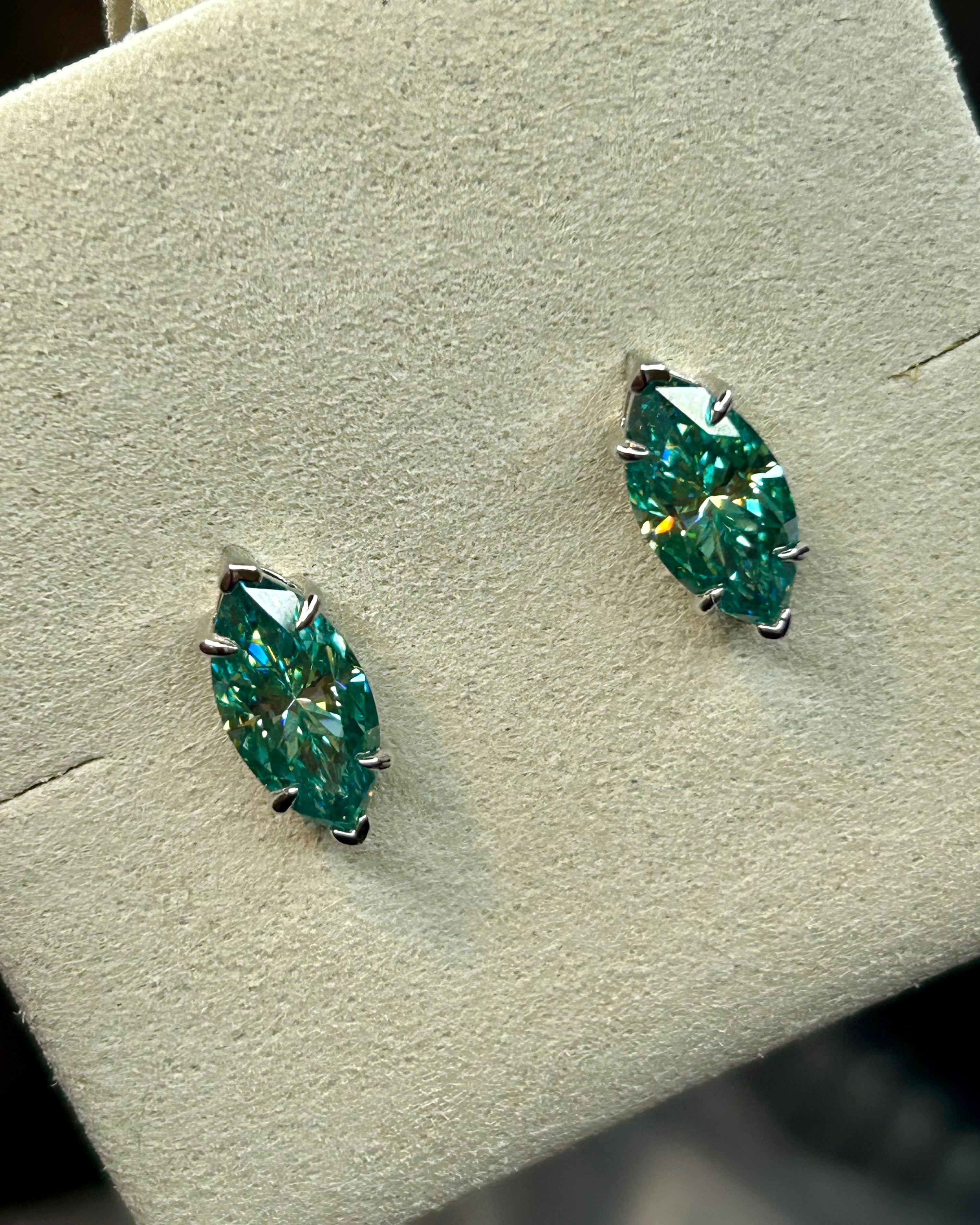 6 CTTW Marquise Green Moissanite Stud Earrings, Sterling Silver – GRA Certified