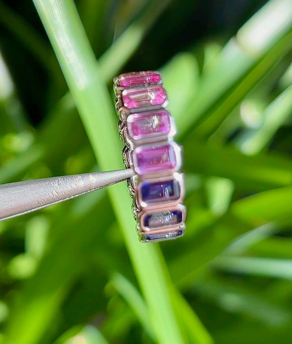 Multicolor Lab Sapphire Eternity Band – Sterling Silver Ring (Size 6.5)