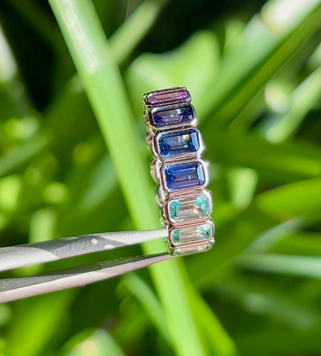 Multicolor Lab Sapphire Eternity Band – Sterling Silver Ring (Size 6.5)