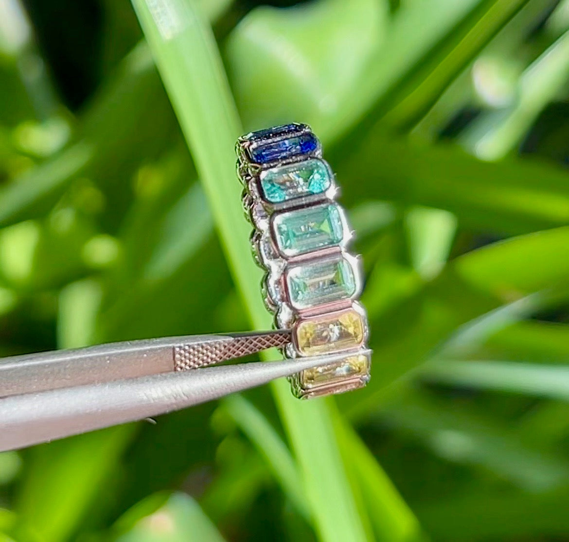 Multicolor Lab Sapphire Eternity Band – Sterling Silver Ring (Size 6.5)