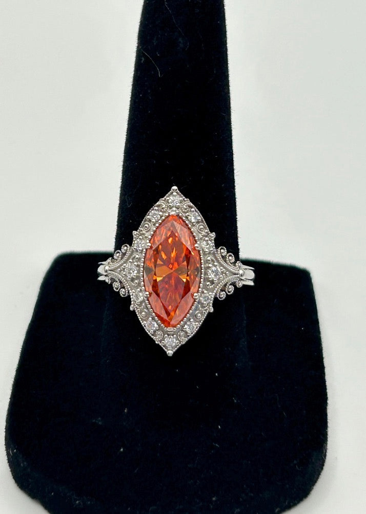 3ct GRA certified orange moissanite vintage style ring