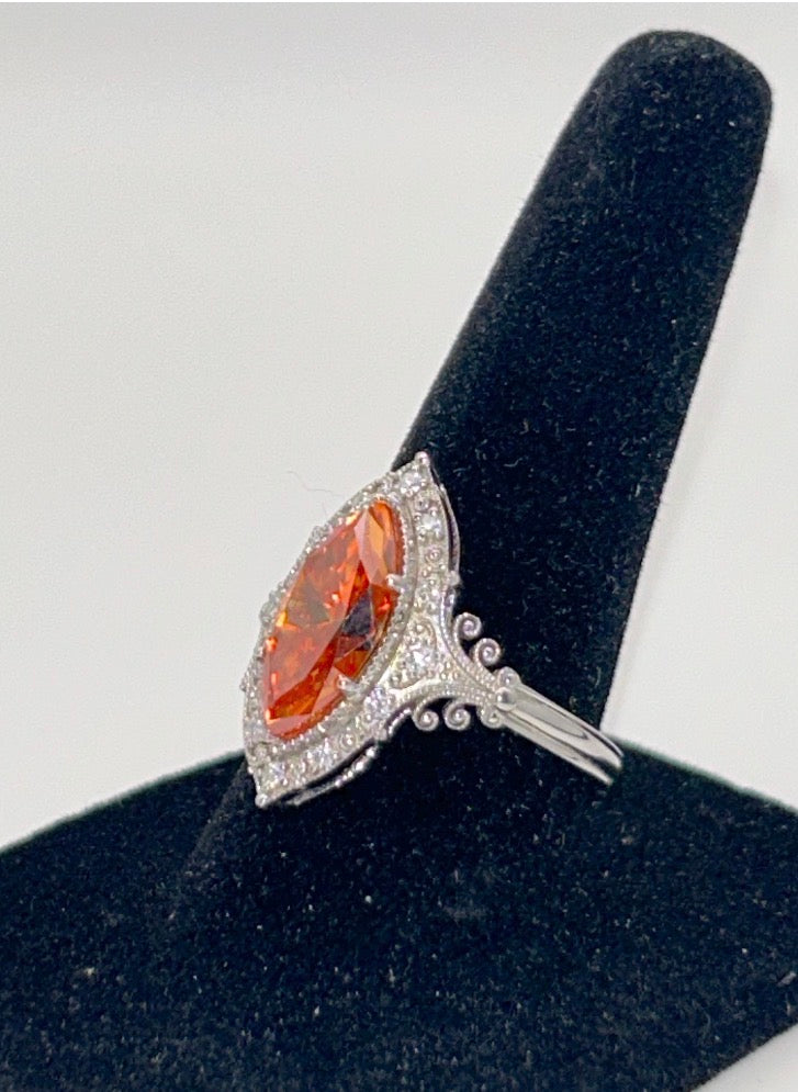 3ct GRA certified orange moissanite vintage style ring