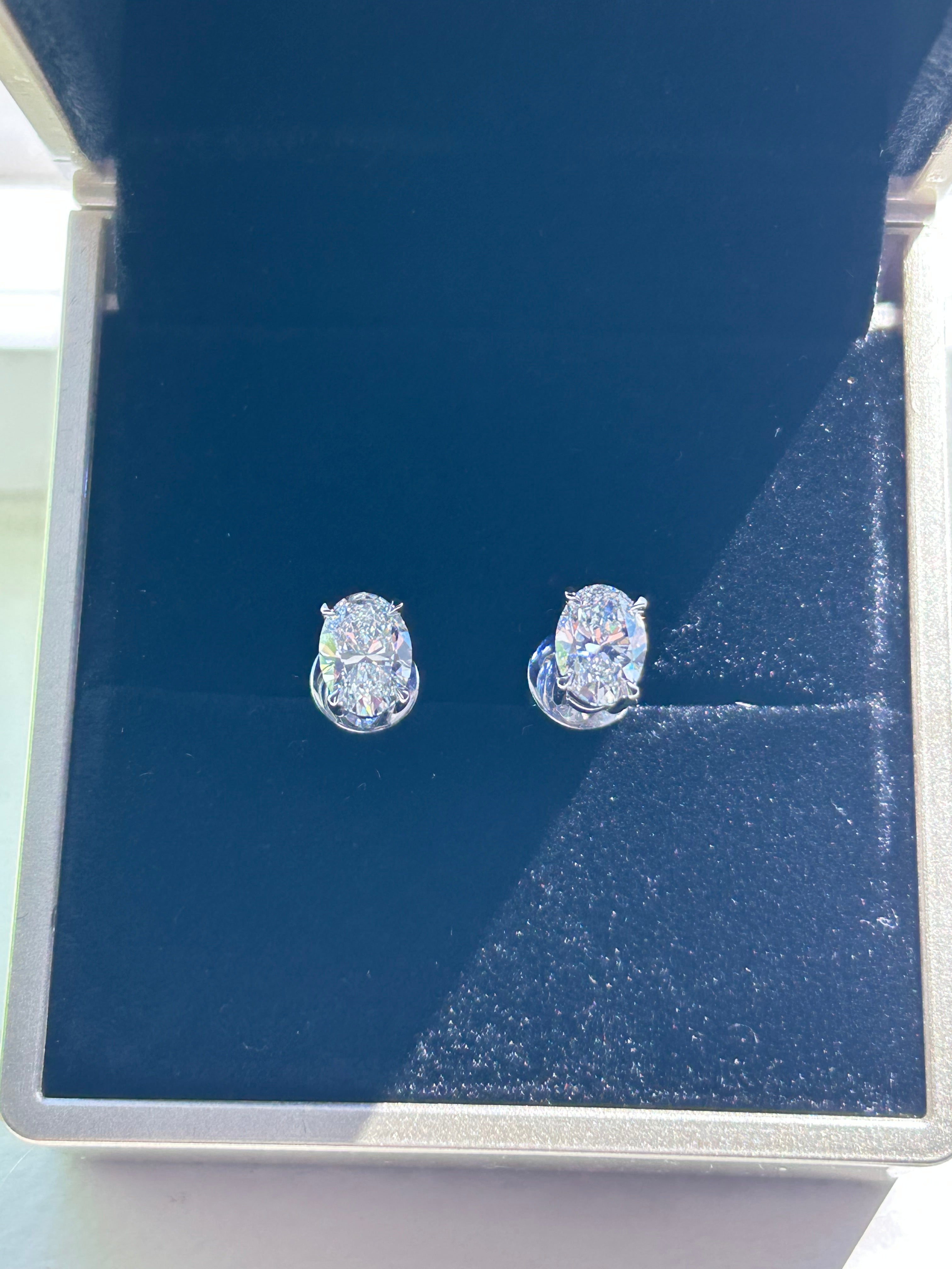 Oval Lab Diamond Stud Earrings – 2.01 CTTW D/VS1 | 14K White Gold | IGI Certified