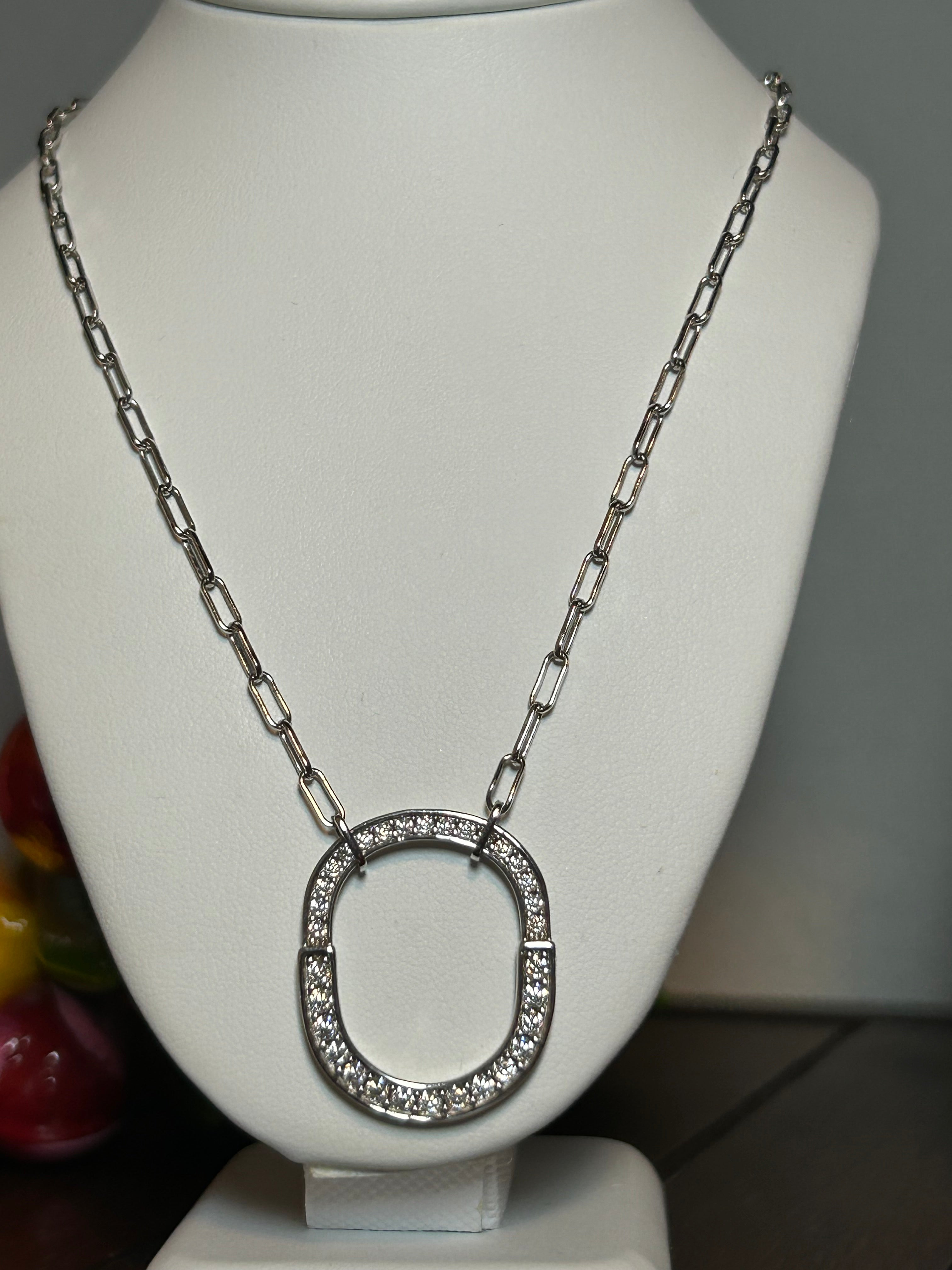 Sterling Silver Oval Link Moissanite Pendant Necklace – 18" Chain, 23x28mm Pendant