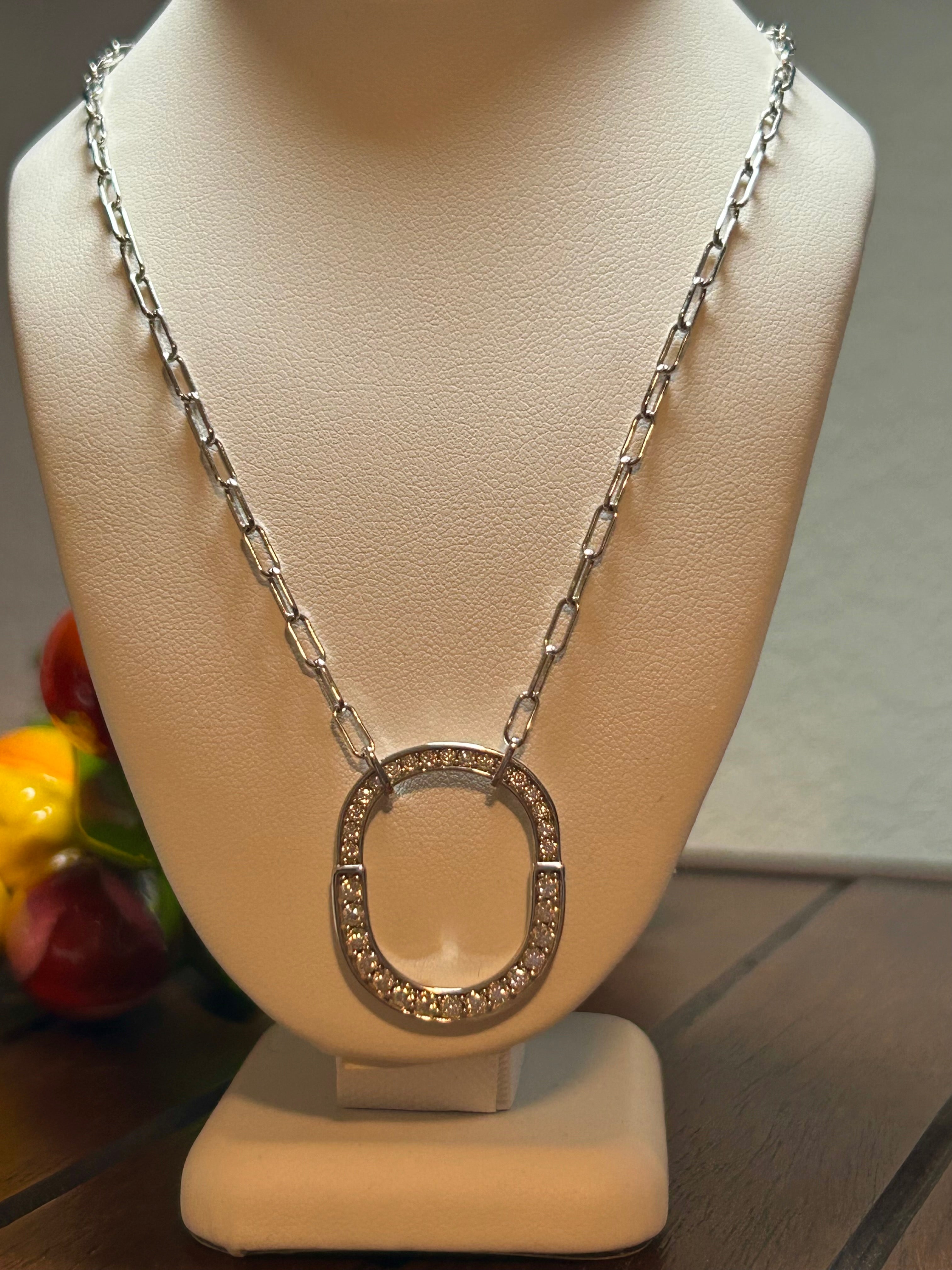 Sterling Silver Oval Link Moissanite Pendant Necklace – 18" Chain, 23x28mm Pendant