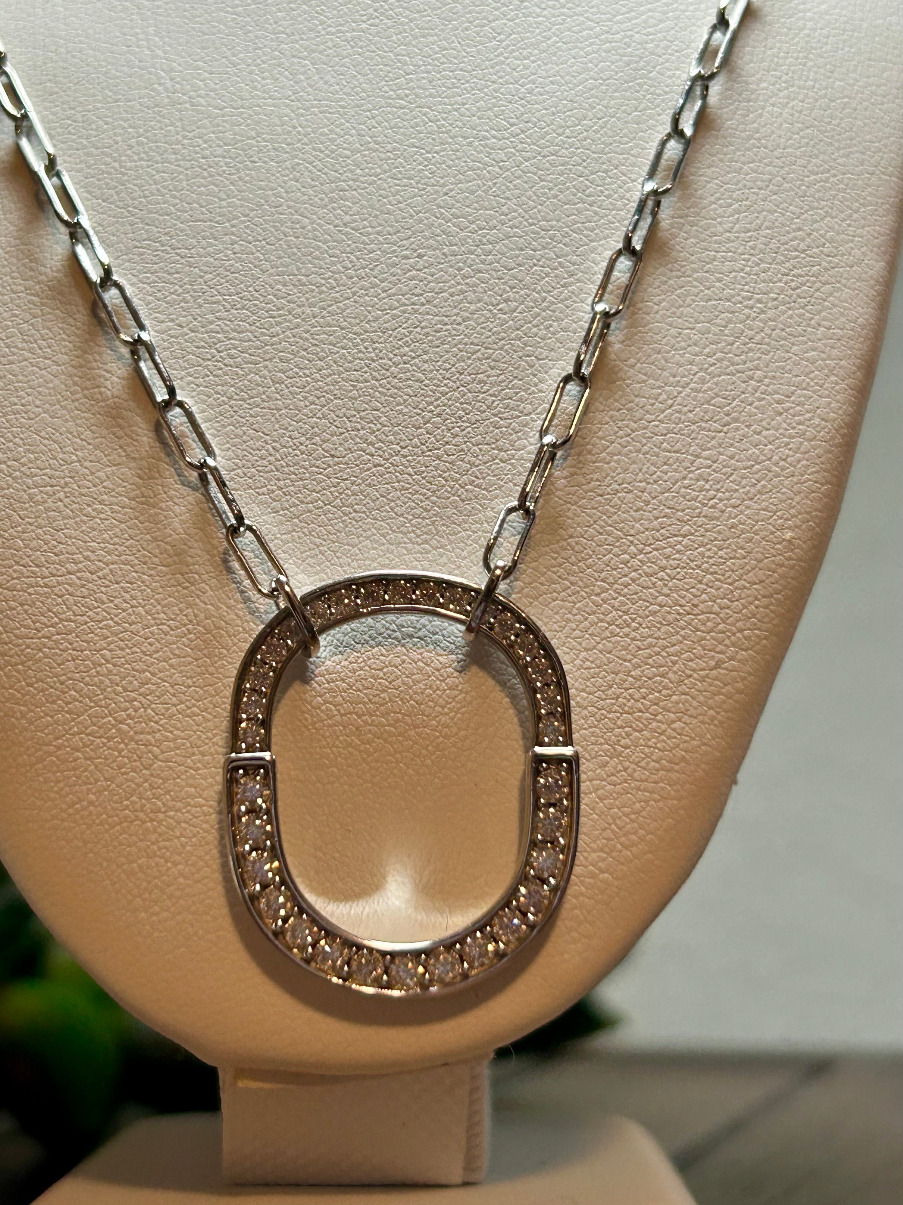 Sterling Silver Oval Link Moissanite Pendant Necklace – 18" Chain, 23x28mm Pendant