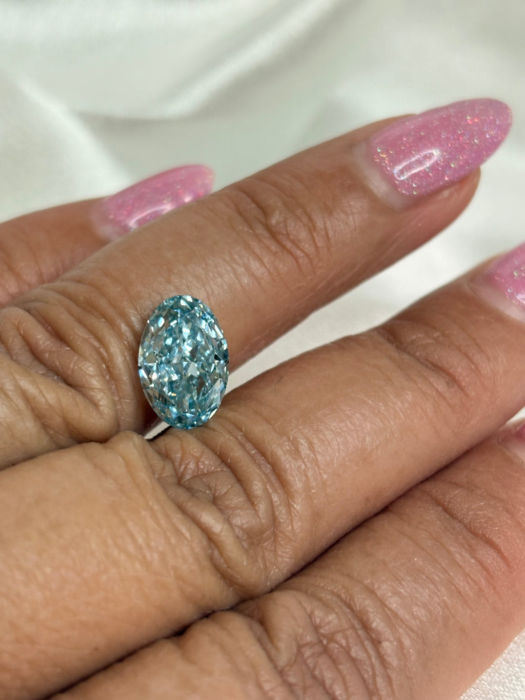 3.26 CT Oval Fancy Intense Greenish Blue Lab-Grown Diamond – VS1 | IGI Certified