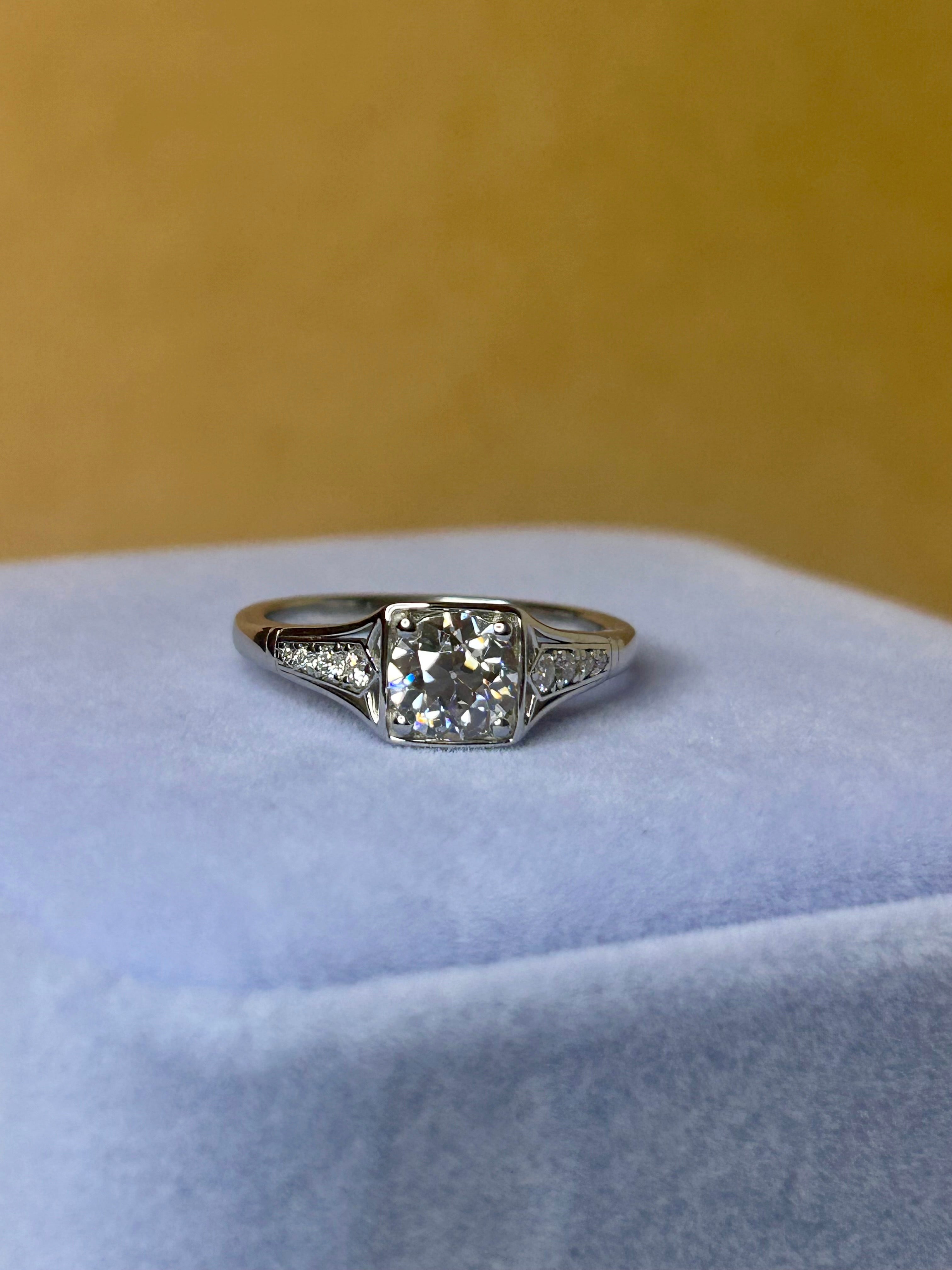 Moissanite Vintage Inspired Travel Ring – 6x6mm Round Center Stone, Sterling Silver, SZ 7