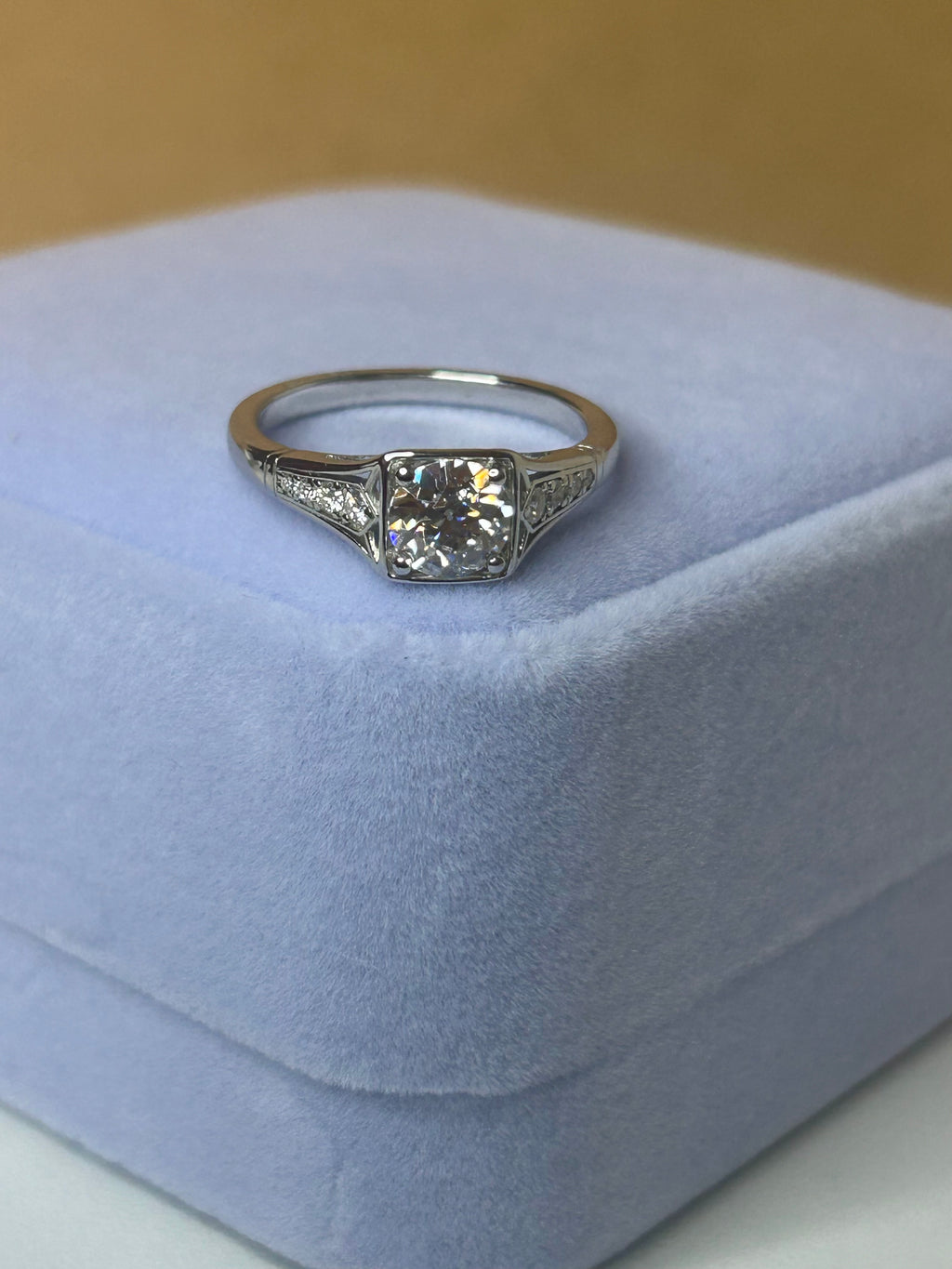 Moissanite Vintage Inspired Travel Ring – 6x6mm Round Center Stone, Sterling Silver, SZ 7