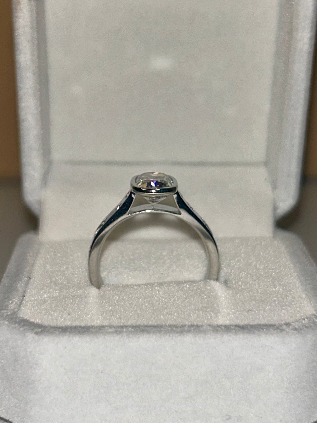 Cushion Cut Moissanite Ring – 7.5 x 9.5 mm Center Stone, Pink Sapphire Accents