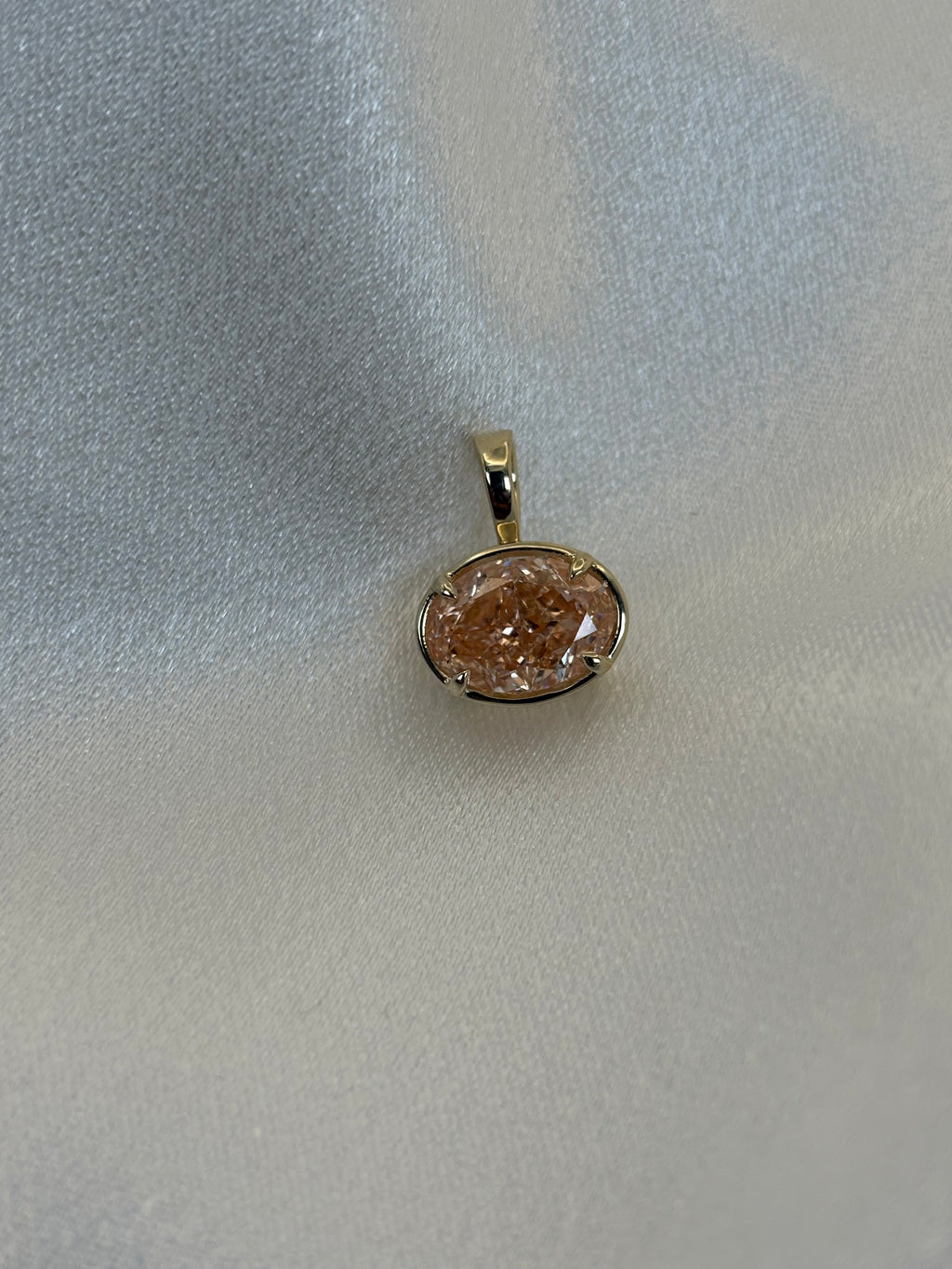 The Lynnie – 2.22 CT Fancy Intense Orangy Pink Oval Lab Diamond Pendant in 10K Yellow Gold