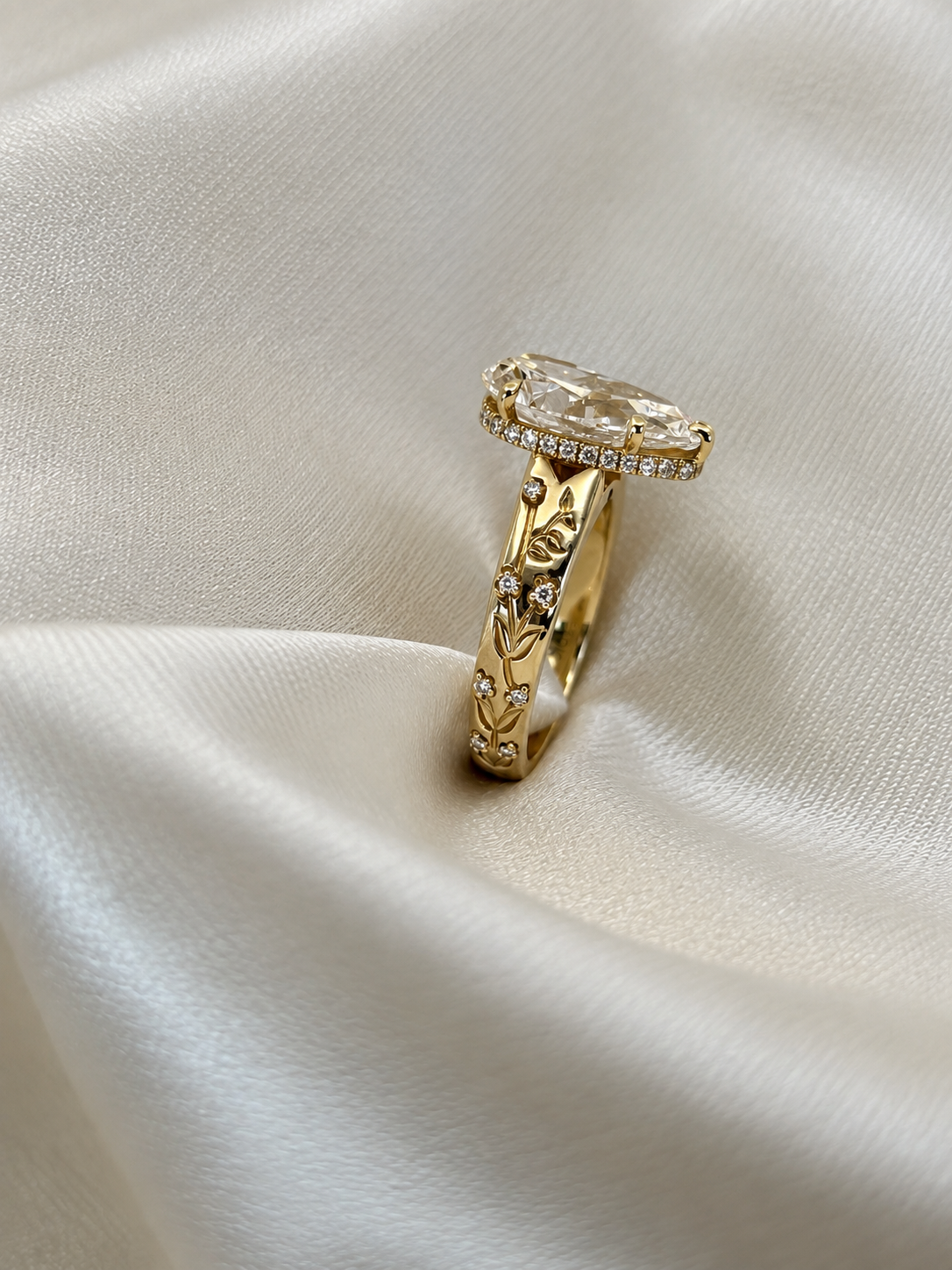 The Dolores | Pear Shaped Lab-Grown Diamond Floral Signature Ring