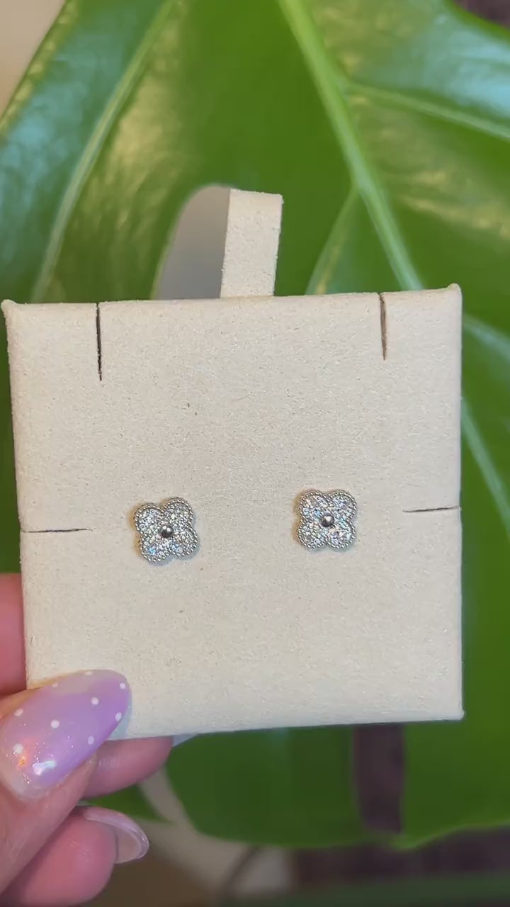 Sterling Silver Lab Diamond Cluster Flower Stud Earrings – Approx. 0.25 CTTW