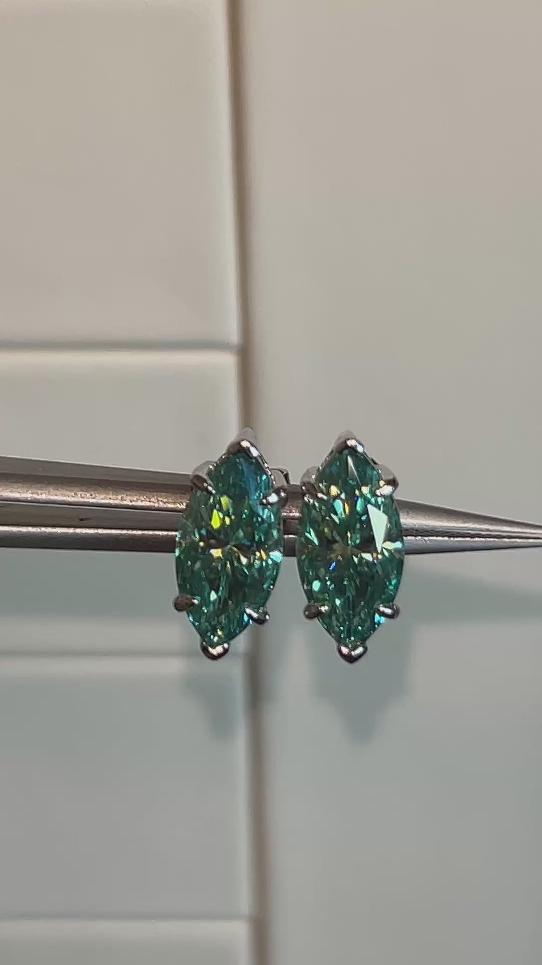 6 CTTW Marquise Green Moissanite Stud Earrings, Sterling Silver – GRA Certified