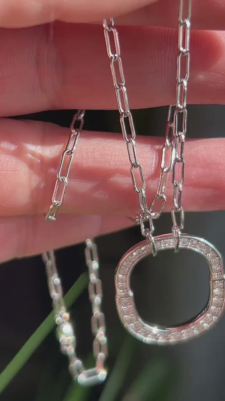 Sterling Silver Oval Link Moissanite Pendant Necklace – 18" Chain, 23x28mm Pendant