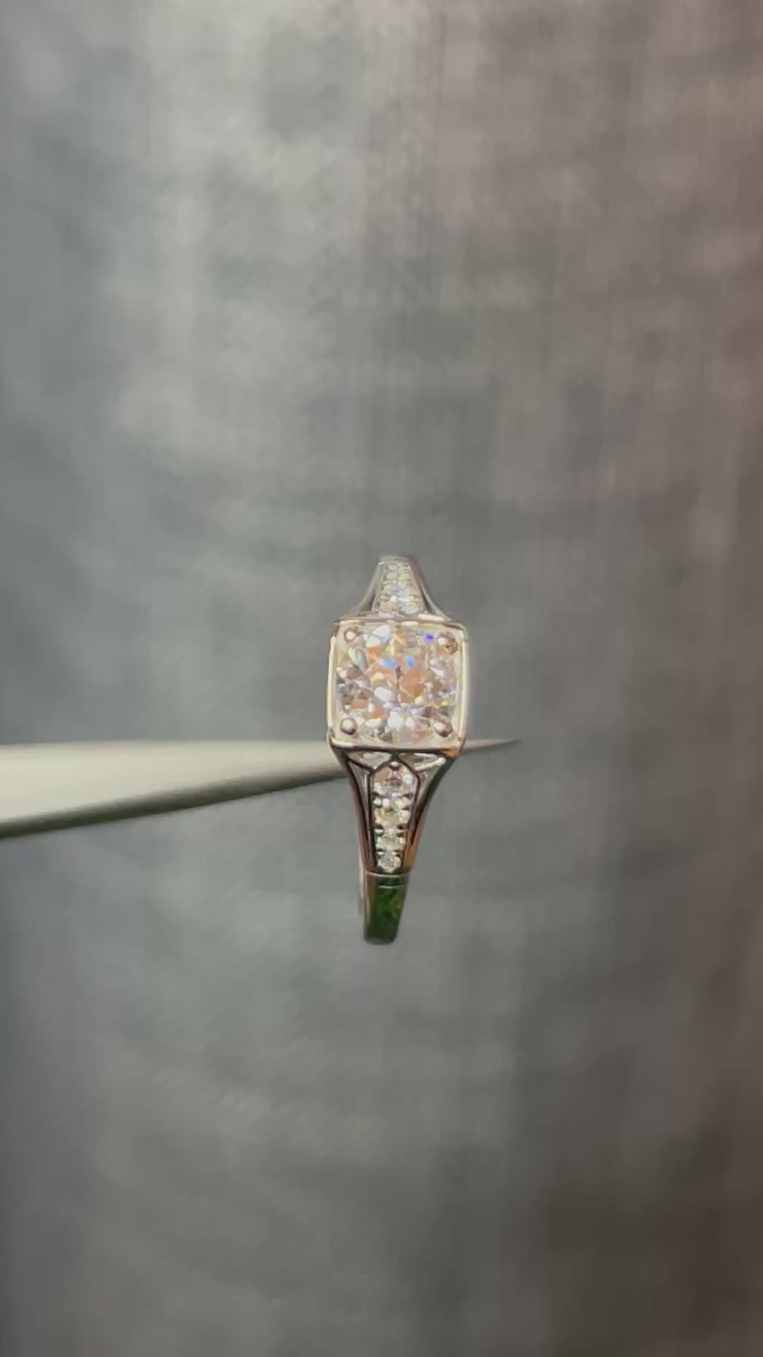 Moissanite Vintage Inspired Travel Ring – 6x6mm Round Center Stone, Sterling Silver, SZ 7