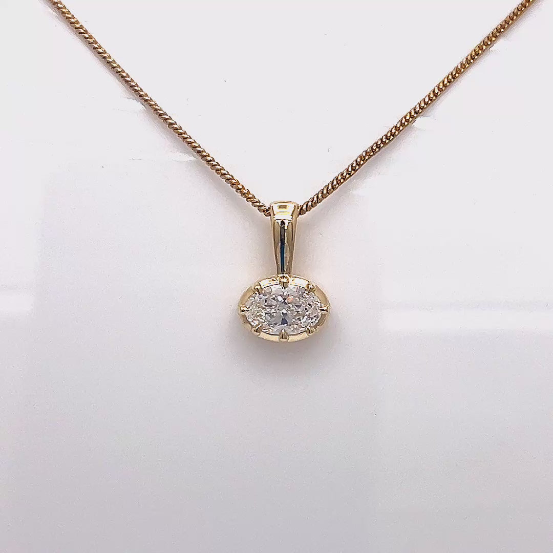 1.09 CT East-West Oval Lab-Grown Diamond Pendant in 10k Yellow Gold