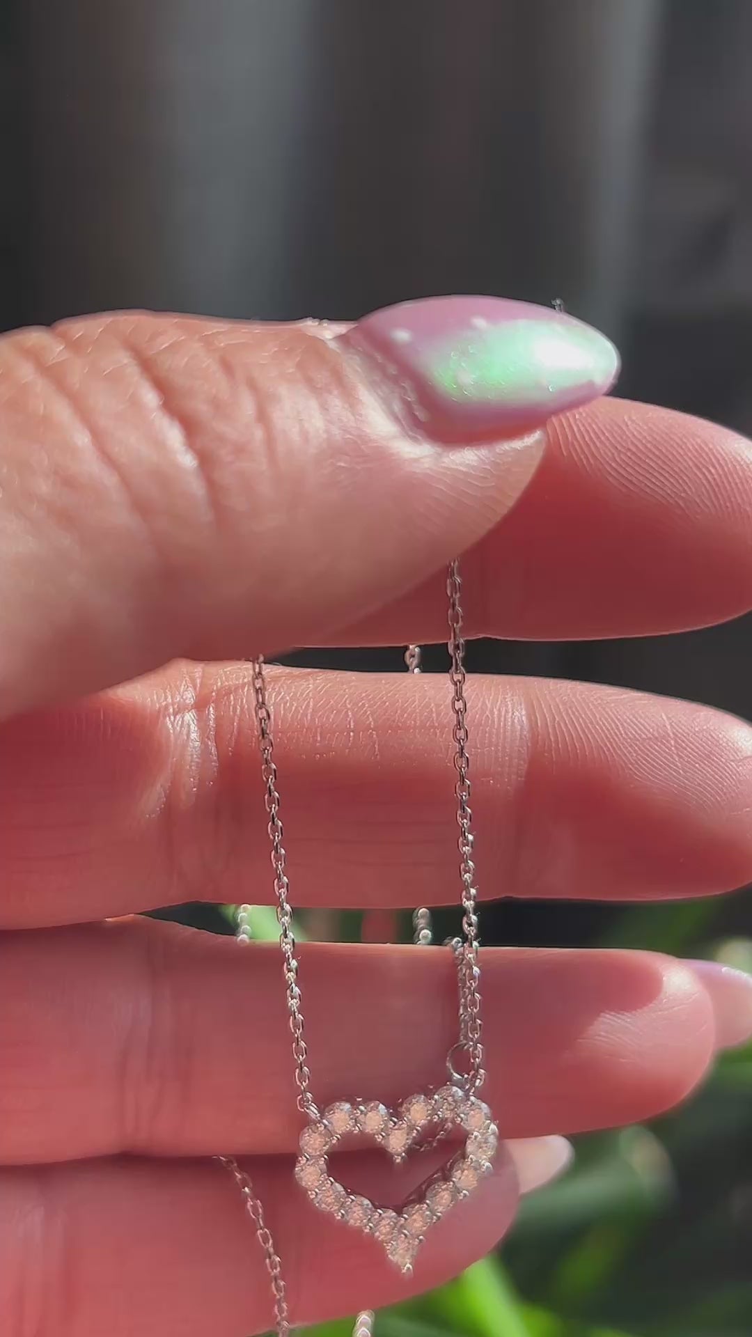 Sterling Silver Moissanite Open Heart Necklace – Adjustable 16"–18"