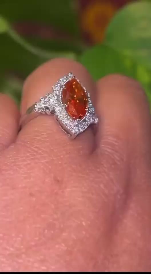 3ct GRA certified orange moissanite vintage style ring