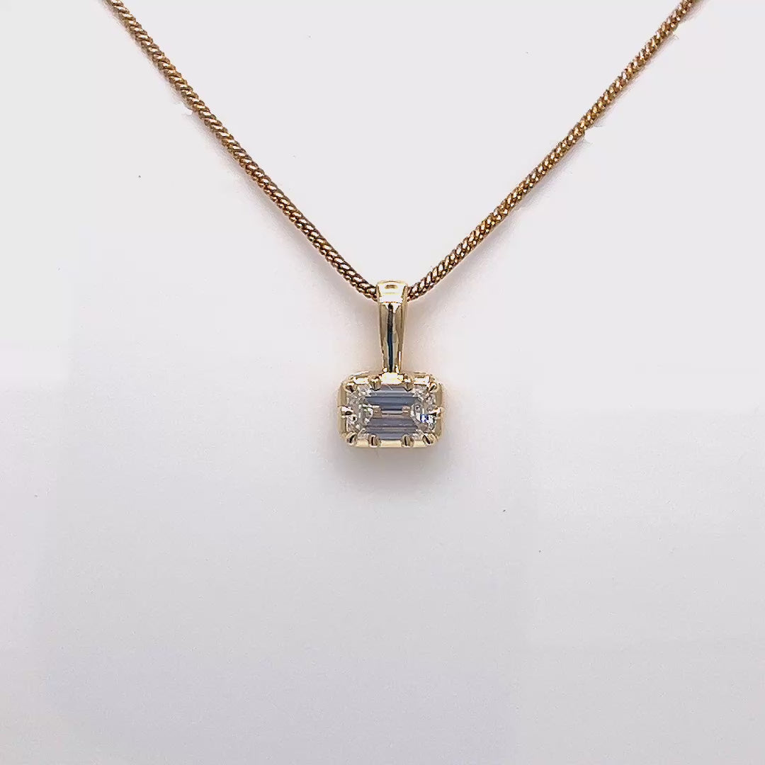 1.01 CT East-West Emerald Cut Lab-Grown Diamond Pendant in 10k Yellow Gold