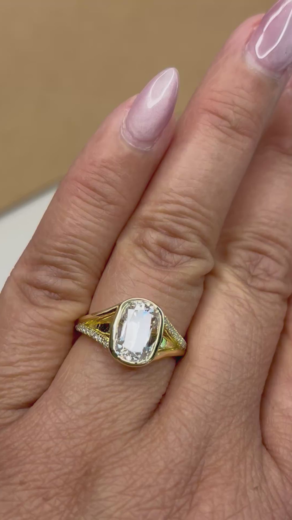 Old Mine Cut Moissanite Travel Ring – 3.25 CT 7x10mm | Gold Plated Sterling Silver | Size 6
